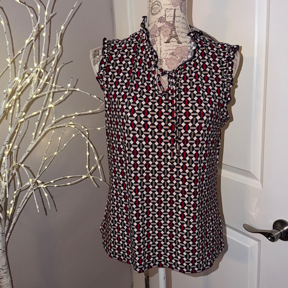 Tommy Hilfiger Black and Red Geometric Blouse